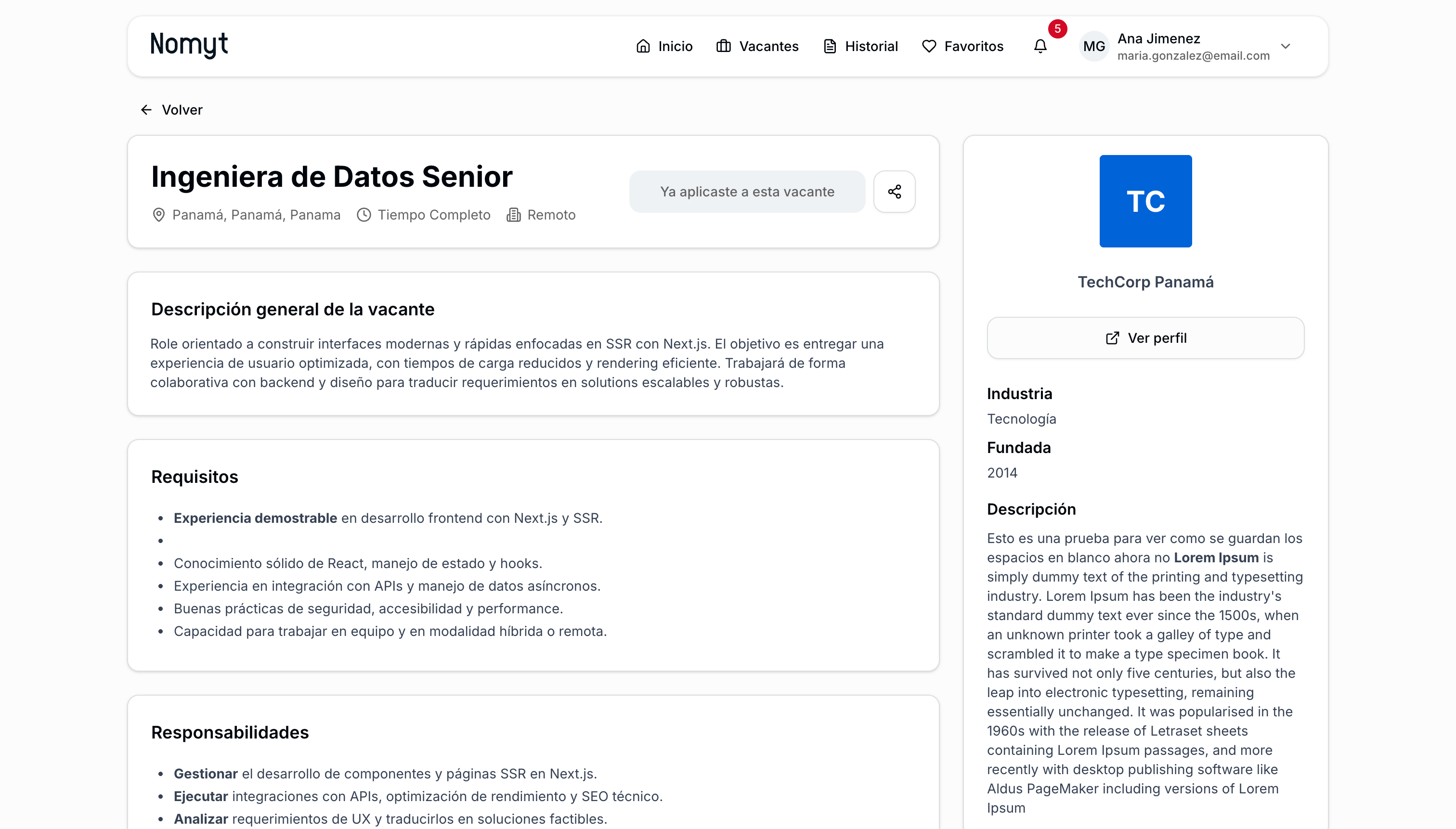 Detalle de vacante